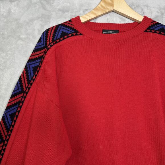 Vintage Demetre Sweater Mens Large Wool Blend Geometric Knit 80s Hong Kong - Picture 5 of 15